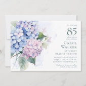 Invitation Pink Blue Hydrangeas fête du 85e anniversaire (Devant)
