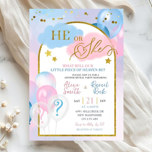 Invitation Pink Blue Little Piece of Heaven Gender Reveal