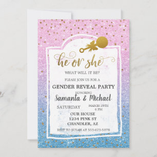 Invitation Pink Blue Ombre Parties scintillant Gold Genre Rev