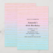Invitation Pink Blue Pastel dégradé avec Gold Lines Anniversa (Devant / Derrière)