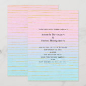 Invitation Pink Blue Pastel dégradé avec Gold Lines Mariage (Devant / Derrière)