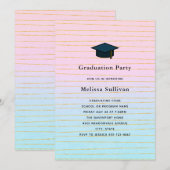 Invitation Pink Blue Pastel Ombre avec Gold Lines Graduation (Devant / Derrière)