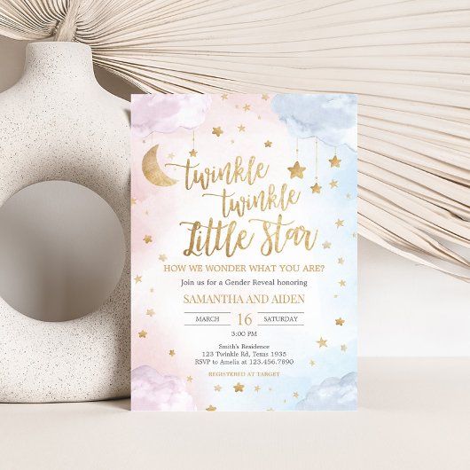 Invitation Pink Blue Twinkle Little Star Gender Reveal