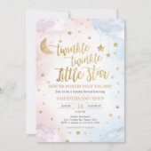 Invitation Pink Blue Twinkle Little Star Gender Reveal (Devant)