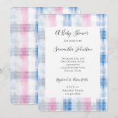 Invitation Pink Blue White Plaid Stripes Baby Shower (Devant / Derrière)