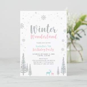 Invitation Pink & Blue Winter Wonderland Anniversaire de enfa