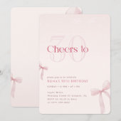 Invitation Pink Blush Bow Cheers to Thirty Birthday (Devant / Derrière)
