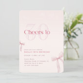 Invitation Pink Blush Bow Cheers to Thirty Birthday (Debout devant)