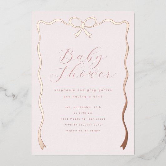 Invitation Pink Blush Bow Foil (Recto)