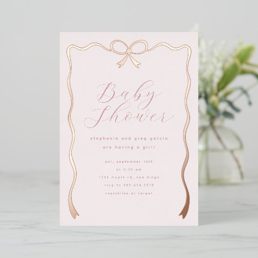 Invitation Pink Blush Bow Foil (Debout devant)
