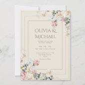 Invitation Pink Blush Cream Roses Floral Elegant Wedding (Devant)