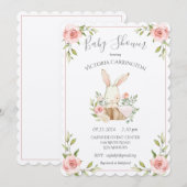 Invitation Pink Blush Felt Livre blanc Baby shower lapin (Devant / Derrière)