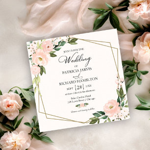 Invitation Pink Blush Floral Geometric Wedding Invite