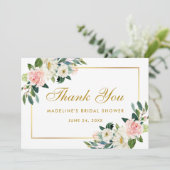 Invitation Pink Blush Floral Gold Fête des mariées Merci P (Debout devant)