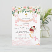 Invitation Pink Blush Floral Red Hair Première communion sain (Debout devant)