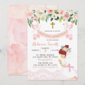 Invitation Pink Blush Floral Red Hair Première communion sain (Devant / Derrière)