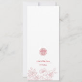 Invitation Pink Blush Florline Art Menu Mariage chinois (Dos)