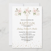 Invitation Pink Blush Flowers Gold Girls Triplets Baptism (Devant)
