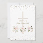 Invitation Pink Blush Flowers Gold Girls Triplets Baptism (Dos)