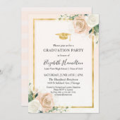 Invitation Pink Blush & Foil Gold Floral Graduation Party (Devant / Derrière)