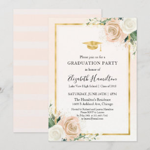 Invitation Pink Blush & Foil Gold Floral Graduation Party