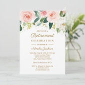 Invitation Pink Blush Gold Aquarelle Floral Retraite Party (Debout devant)