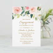 Invitation Pink Blush Gold Aquarelle Florale Partie d'engagem (Debout devant)