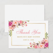 Invitation Pink Blush Gold Floral Baby shower Merci P (Devant / Derrière)