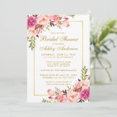 Invitation Pink Blush Gold Floral Douche nuptiale (Debout devant)
