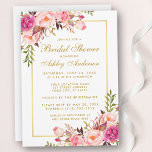 Invitation Pink Blush Gold Floral Douche nuptiale<br><div class="desc">Carte d'invitation à la douche nuptiale à l'aquarelle rose rose</div>