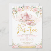 Invitation Pink Blush Gold Floral Girls Anniversaire Tea Part (Devant)