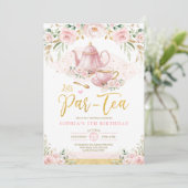 Invitation Pink Blush Gold Floral Girls Anniversaire Tea Part (Debout devant)