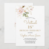 Invitation Pink Blush Gold Floral Virtual 18e fête d'annivers (Devant / Derrière)