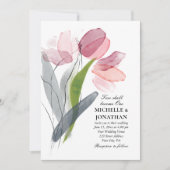 Invitation Pink Blush Grey Tulips Moderne Mariage chrétien (Devant)