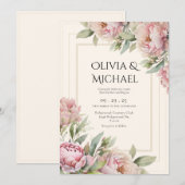 Invitation Pink Blush Peonies Floral Elegant Wedding (Devant / Derrière)