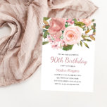 Invitation Pink Blush Rose Gold 90th Birthday Party Invitatio<br><div class="desc">Rose Blush Rose Gold 90h Anniversaire Invitation de fête Voir la collection correspondante Dans Niche et Nest Store</div>