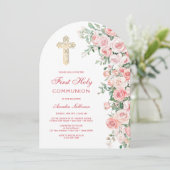 Invitation Pink Blush Roses Arch First Communion (Debout devant)