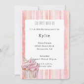 Invitation Pink Blush Stripes Floral Cupcake Anniversaire (Devant)