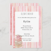 Invitation Pink Blush Stripes Macaron Rose Floral Anniversair (Devant / Derrière)