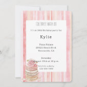 Invitation Pink Blush Stripes Macaron Rose Floral Anniversair (Devant)