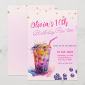 Invitation Pink Boba Tea Girl Anniversaire Fête Ado (Devant / Derrière)