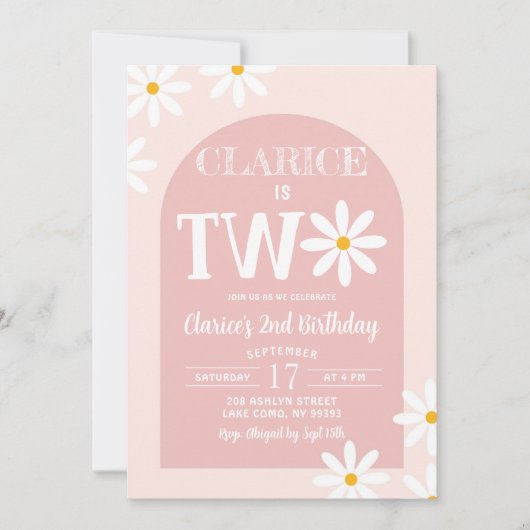 Invitation Pink Boho Arch Daisy 2e anniversaire (Devant)