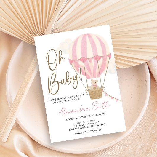 Invitation Pink Boho Bear Baby Shower 