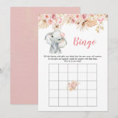 Invitation Pink Boho Elephant Girl Baby shower Bingo Jeu (Devant / Derrière)