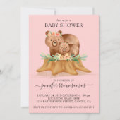 Invitation Pink Boho Famille Ours Maman Baby shower (Devant)