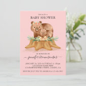 Invitation Pink Boho Famille Ours Maman Baby shower (Debout devant)