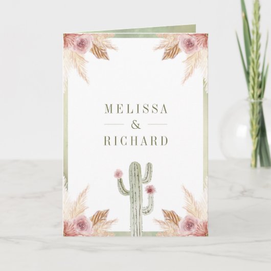 Invitation Pink Boho Floral Pampas Cactus QR Code Wedding (Devant)