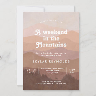 Invitation Pink Boho Mountains Retro Bachelorette Week-end