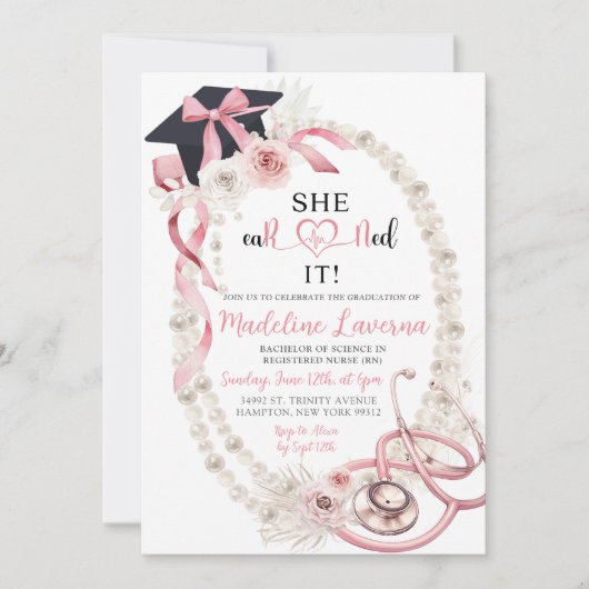 Invitation Pink Boho Pearl Coquette infirmière infirmière dip (Devant)