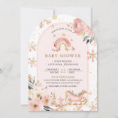 Invitation Pink Boho Rainbow Winter Photo Baby shower (Devant)